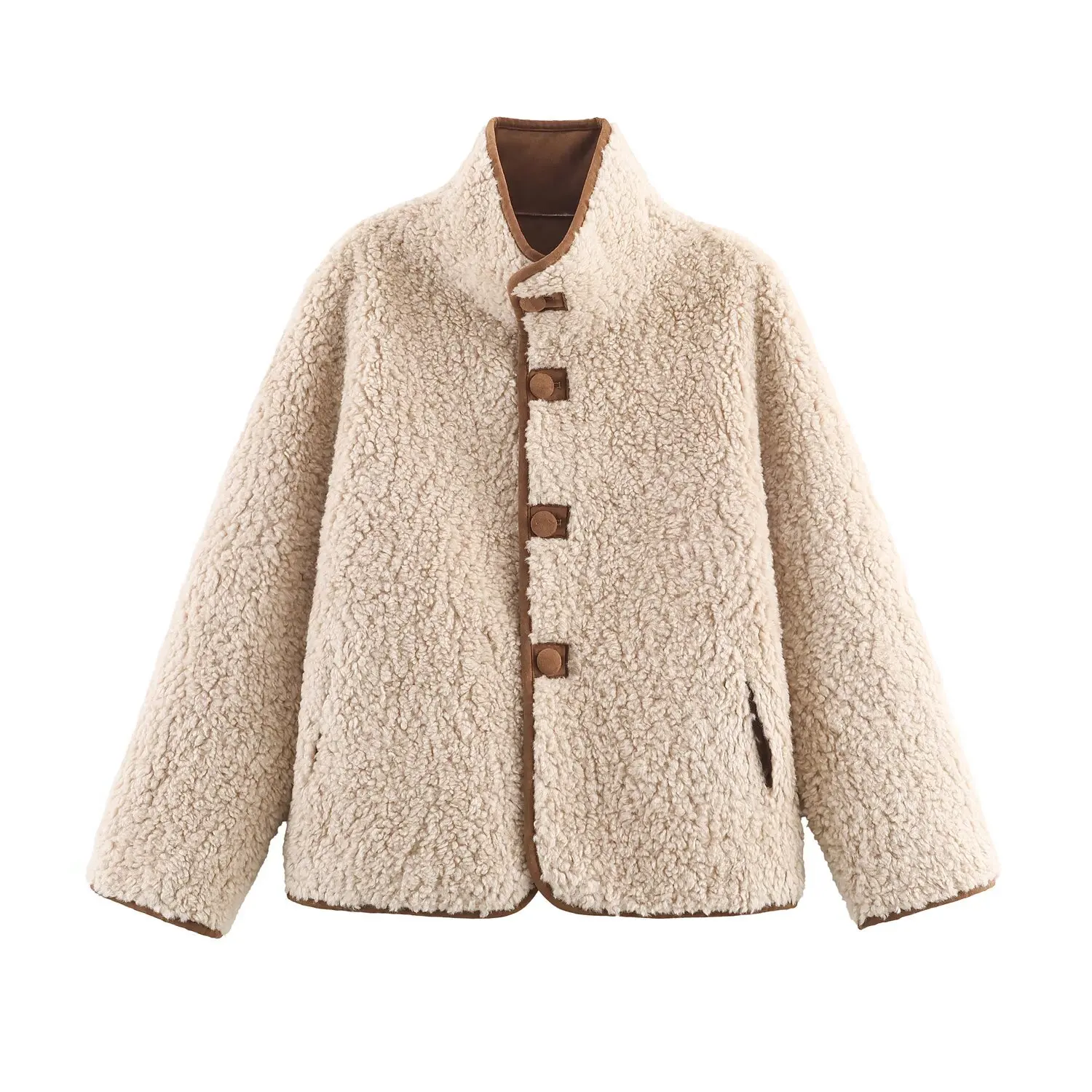 Veste une pièce en fourrure de peluche, col montant double face, à la mode, européen et américain, nouvelle collection automne et hiver 2025