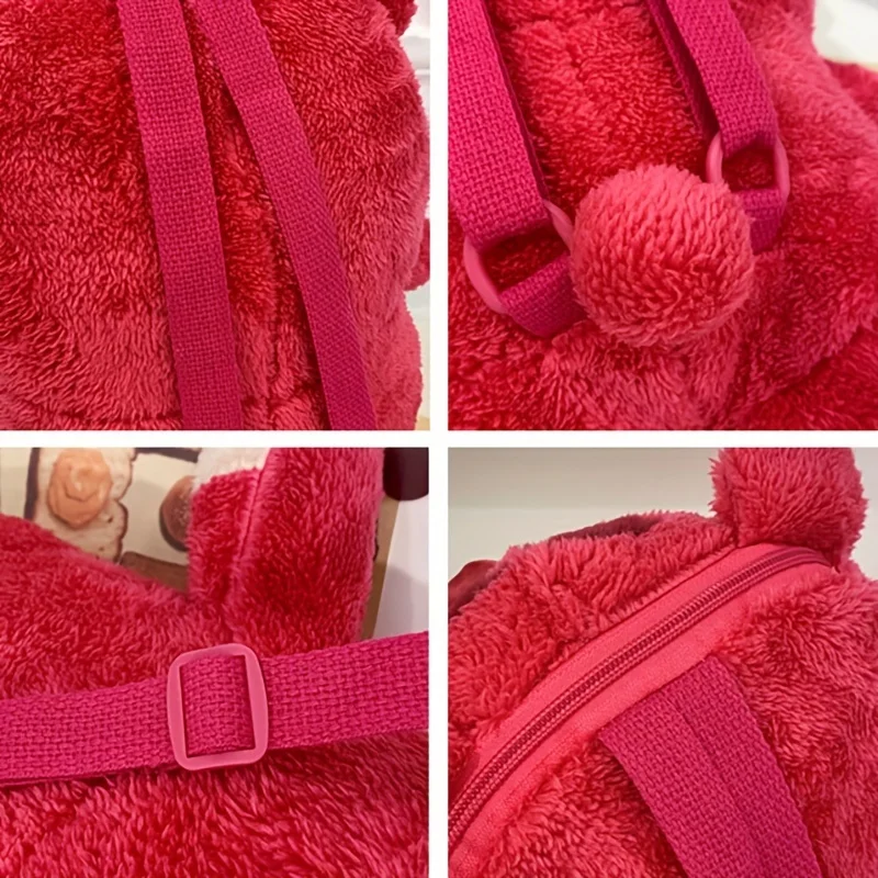 1pc Disney Lotso Cartoon Backpack Cute Sweet Plush Doll Casual Backpack Strawberry Bear Doll Girl Bag