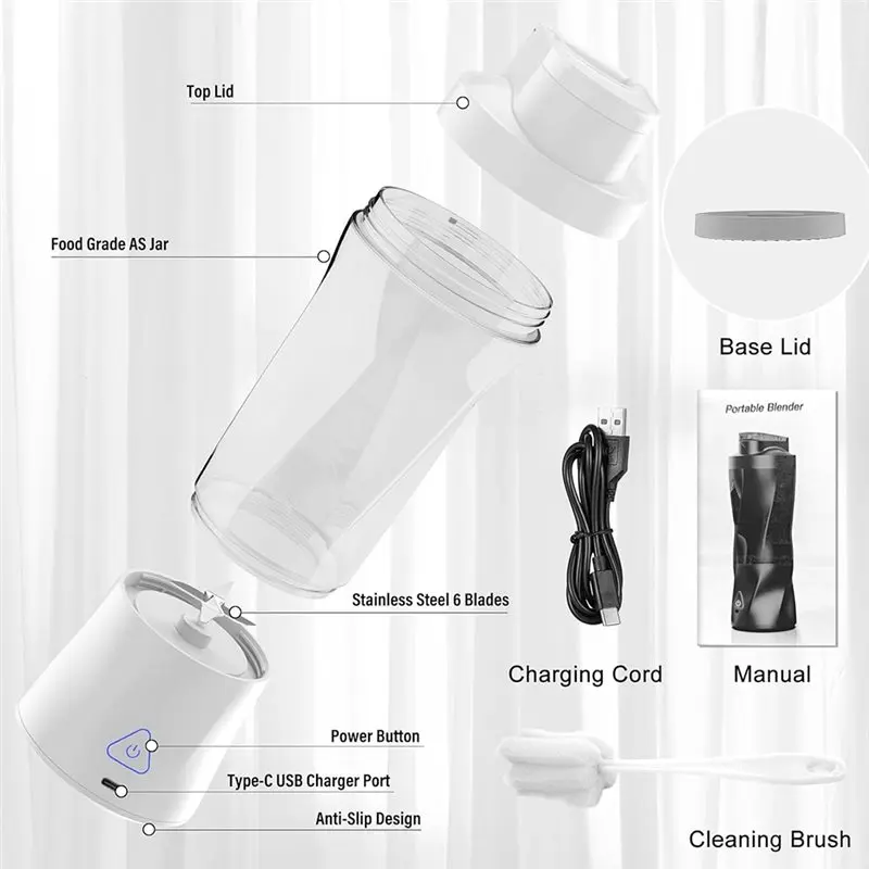 【GARMENT】Portable Blender 360W Travel Version Includes 24Oz BPA-Free Cup& 6 Blades, Self-Cleaning For Kitchen/Gym/For Shakes