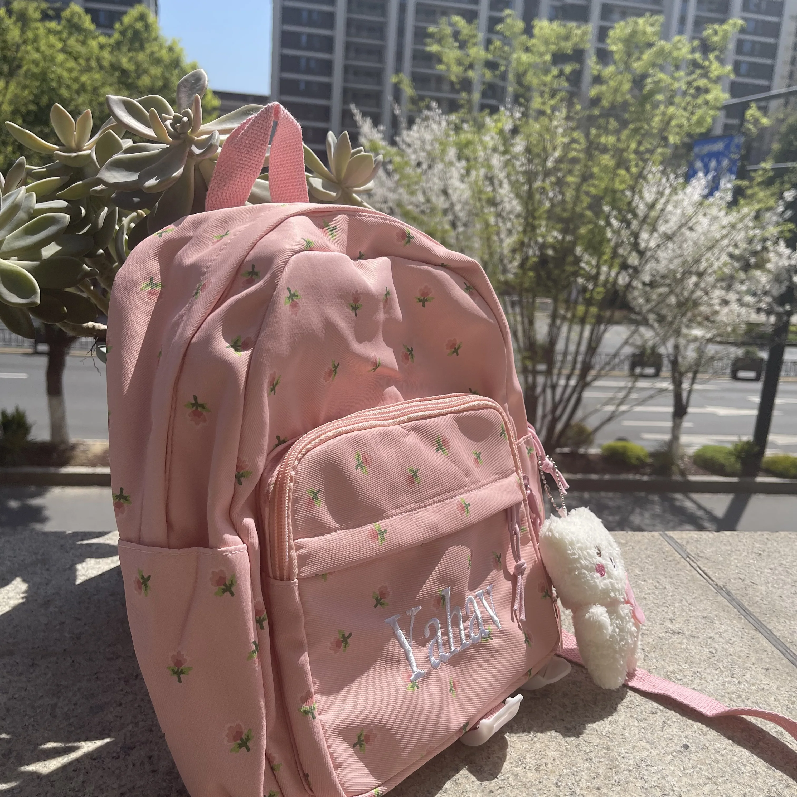 Floral Backpack Personalised Embroidery Name Kawaii Girls Casual Daypack Ladies Rucksack Unique Gift for Young Ladies Handbags