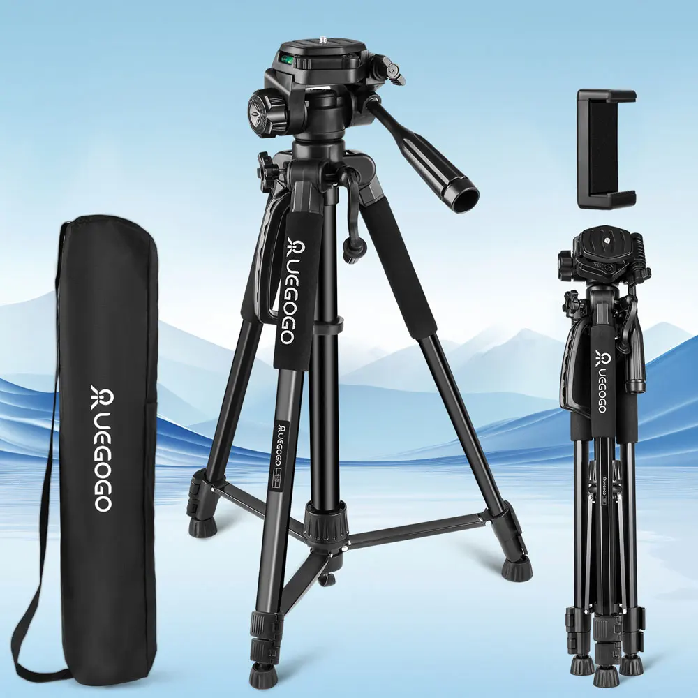 

UEGOGO Q150 Phone Travel Tripod Aluminum 150cm Professional Video Recording Camera Photography with Quick Plates Mount Pan Head