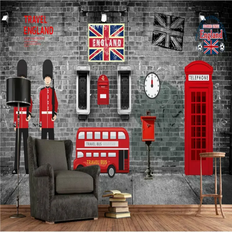 

Large Vintage British Wind Phone Booth Background Wall Paper 3D Bar Restaurant Snack Bar Industrial Decor Mural Wallpaper