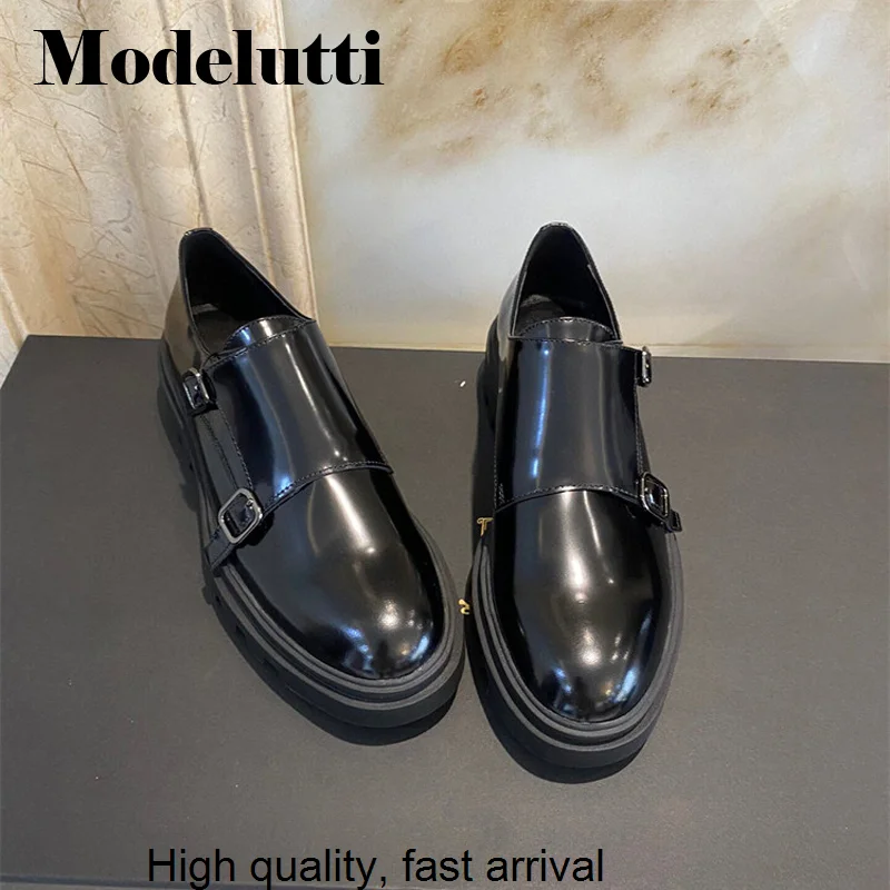 

New Spring 2023 Autumn Fashion Genuine Leather Platform Shoes Women All-Match Solid Color Loafers Simple Casual Female