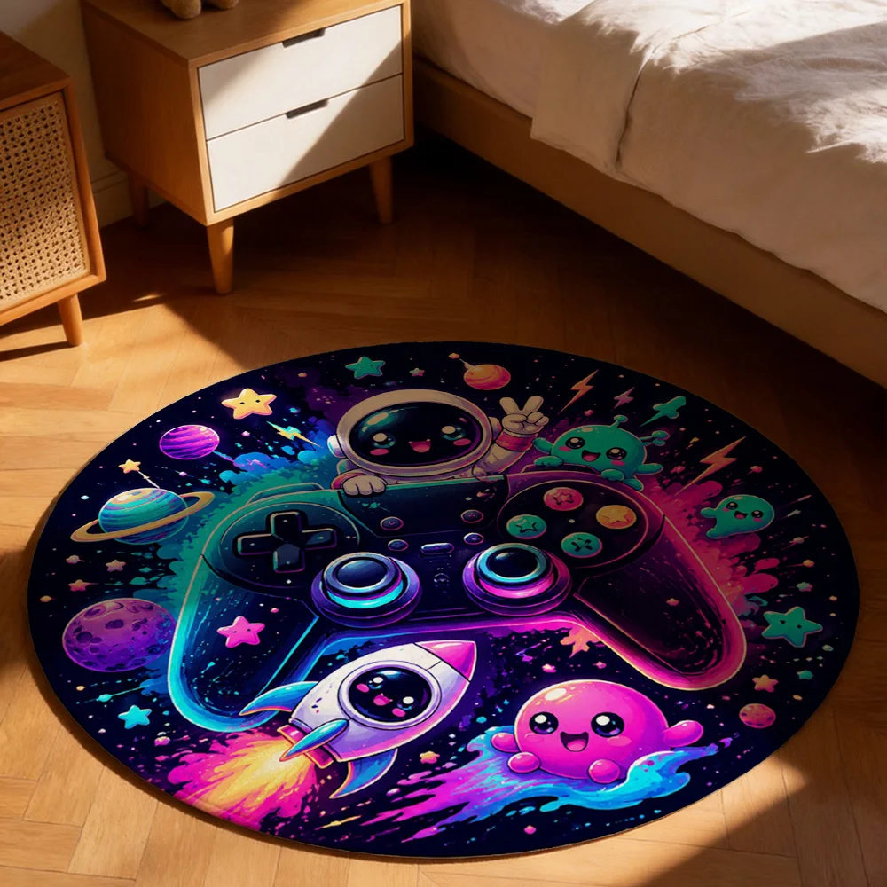 Fun Gaming Controller Playmat Mat for Kids Room Decor Cute Space Planets Video Game Mat