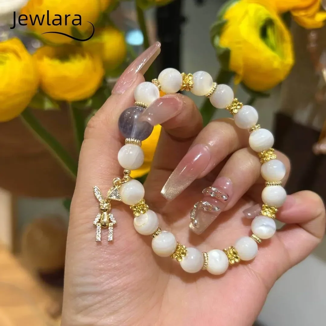 JEWLARA Jewelry Bracelets White Shell Brushed Blue Fluorite Design Bracelet