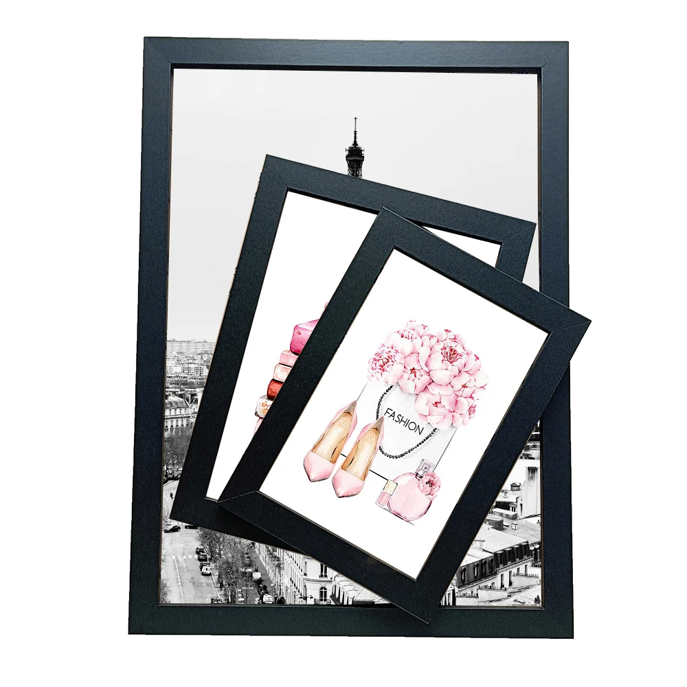 2pcs Black Picture Frame A4 15X20/9X13/10X15/13X18CM Wood Photo Frame Without Mat Certificate Document Frame Wall Hang Desktop