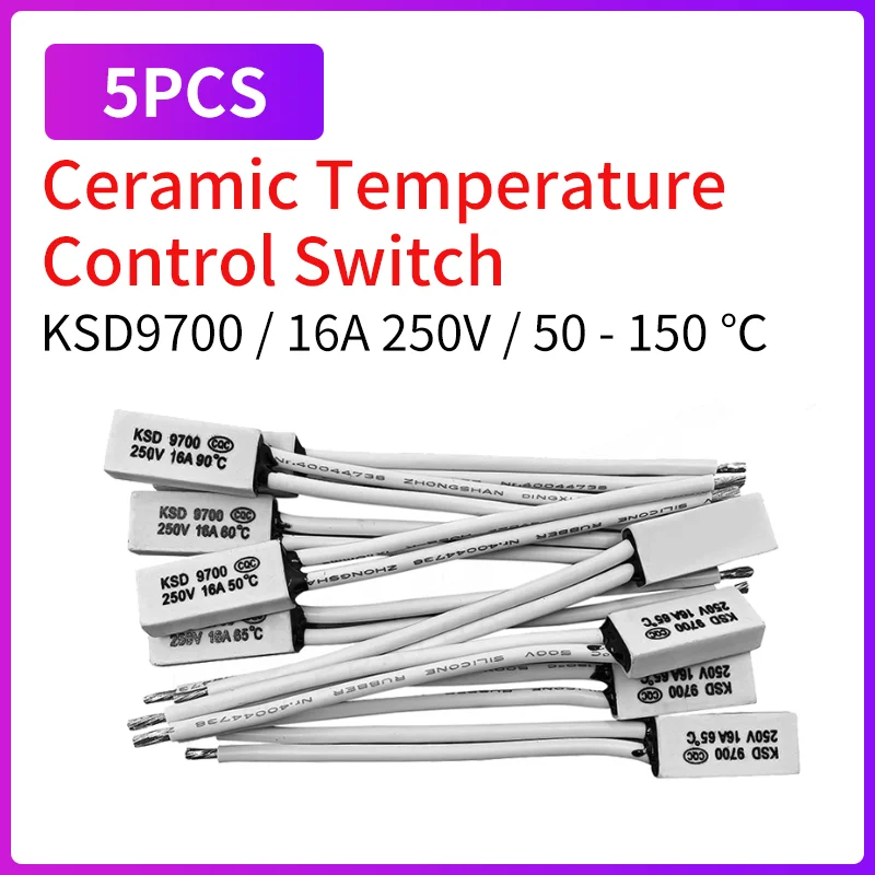 5PCS KSD9700 16A Thermal Protector Ceramic Temperature Switch 50°C-150°C 16A 250V High Temp Resistant for Heater Motor Appliance