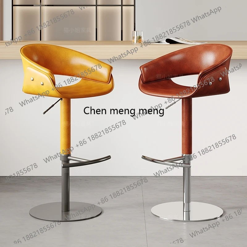 

Light luxury island bar chair design Italian minimalist saddle leather household bar stool rotating lifting high chair