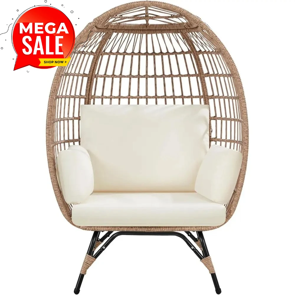 

Большое уличное кресло-яйцо с 4 подушками, плетеное кресло-шезлонг из ПЭ для дома и улицы, подходит для патио, балкона, заднего двора, гостиной