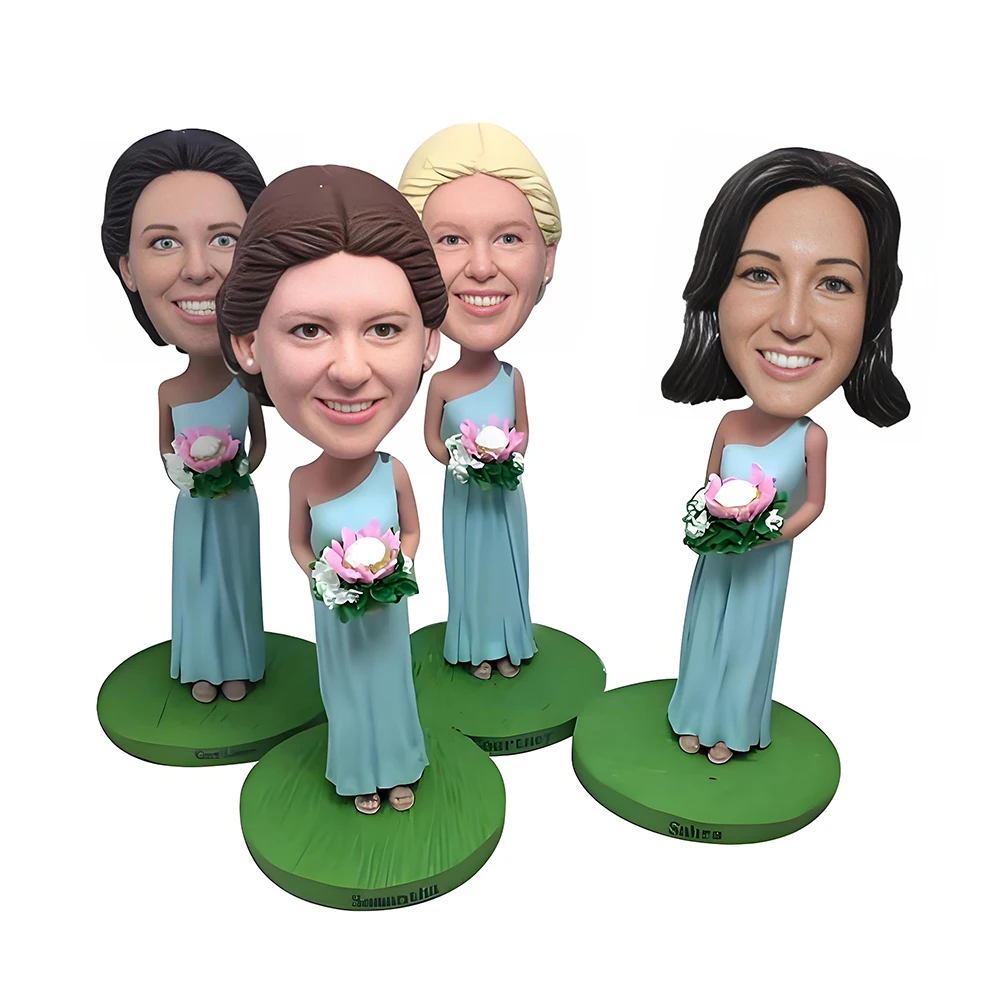 

Изготовленные на заказ фигурки подружки невесты, голубое платье с цветами, персонализированная статуя на основе вашей фотографии
