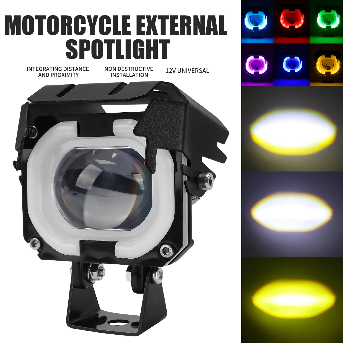Motorcycle Headlight Auxiliary LED Fog Light Dual Color Explorers Offroad Angel Eyes LED light Spotlights Light Portable Driving
