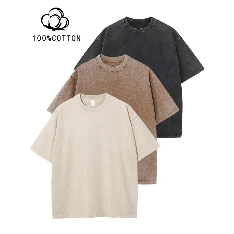

Three-Piece Solid Color T-Shirts Fashion Retro Men's T-Shirts 230g Heavyweight Cotton Dropped Shoulder Design Unisex Short-Sleeve T-Shirts For All Seasons Casual Occasions Gift For Boyfriend 100% Pure Cotton Streetwear Designed For Young People Ideal