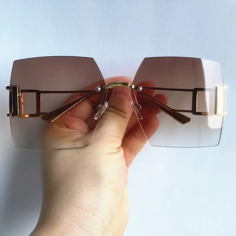 NEUE Sonnenbrille für Damen, Randlos, UV-Schutz, Eckige Brille mit Farbverlauf-Gläsern, Google-Legierungs-Bügel, Sonnenbrille – Detail 21