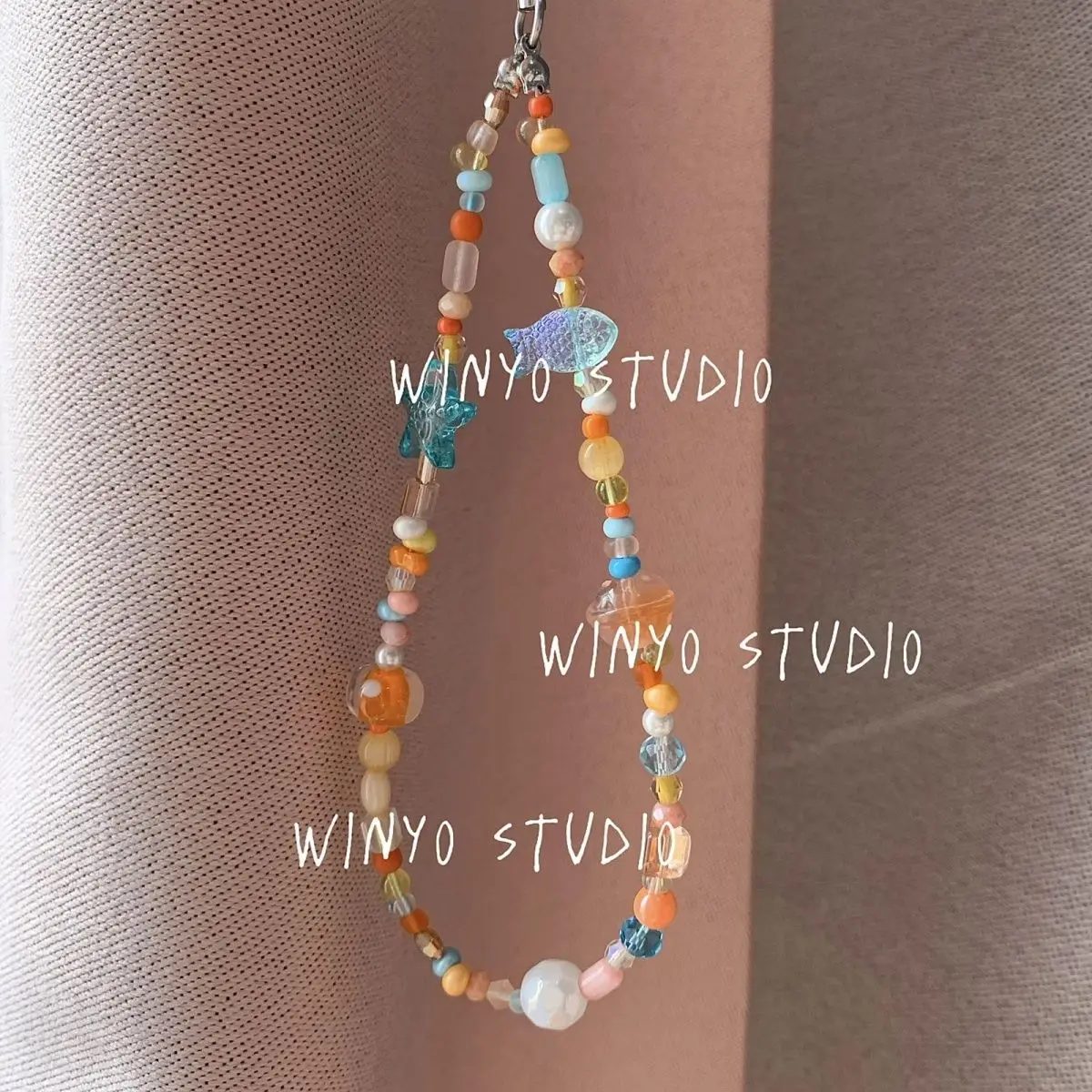 Kawaii Seaside Orange Sonnenuntergang Handy Charm Strap CCD Kamera Karte Anhänger DIY Perlen handgemachte Schlüsselband Handy Lanyard – Detail 6