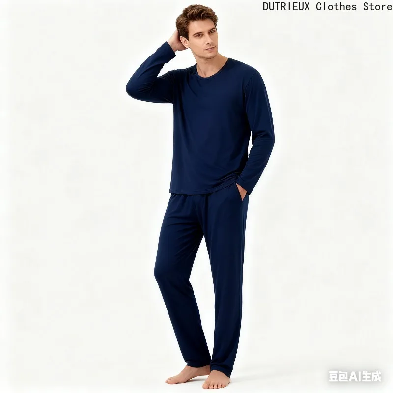 Herbst Herren Casual 2-teiliges Set Modal Weiches und bequemes Langarm-T-Shirt und Hose Set Sport und Fitness Herren-Set Pyjamas