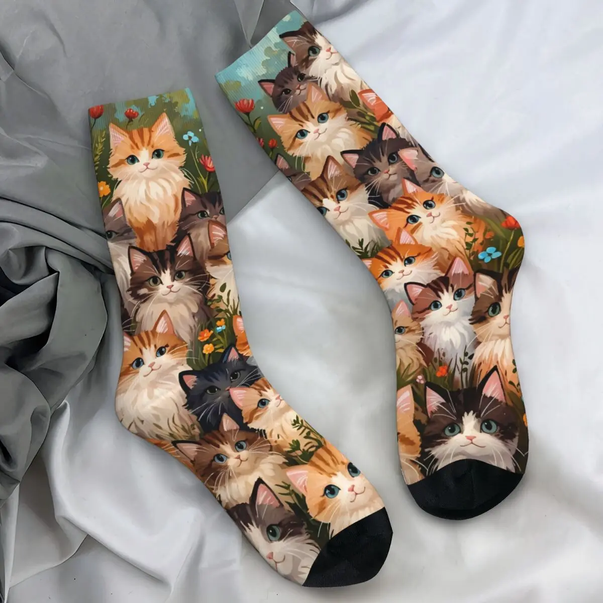 

Носки с рисунком кота, модные чулки, пара дышащих носков для скейтборда, нескользящие носки с осенним узором