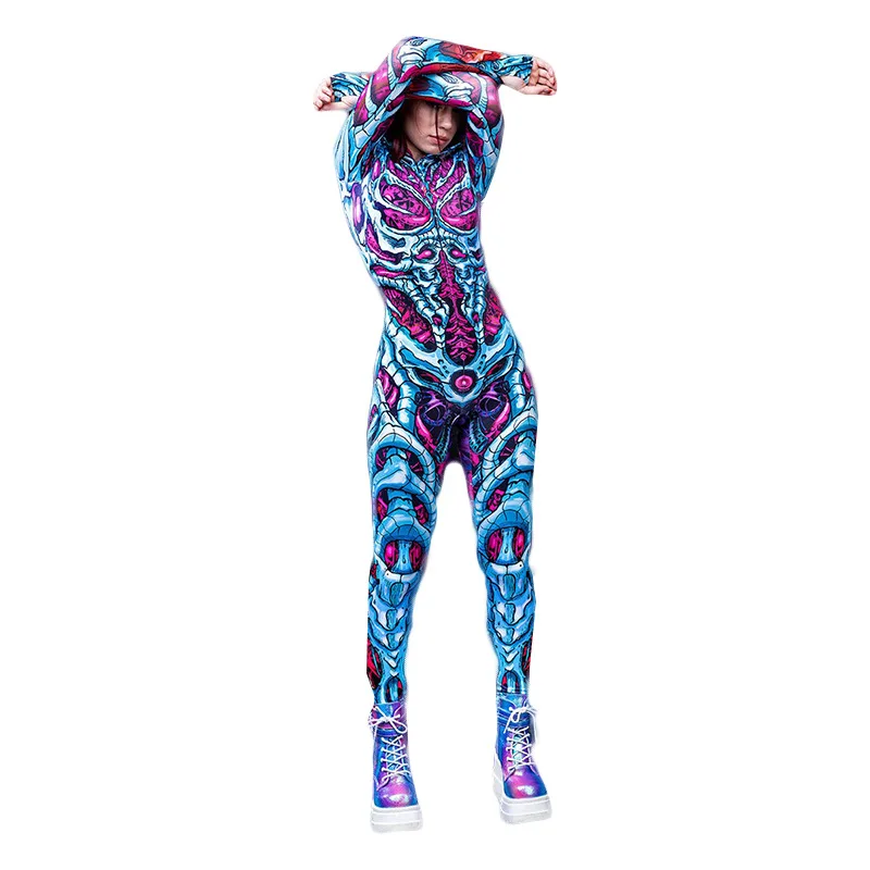 Teufel-Skelett 3D-Druck Overall mit Hut Catsuit Cosplay Kostüme Strumpfhose Zentai-Anzug Halloween Party Bodysuit 2026 – Detail 9