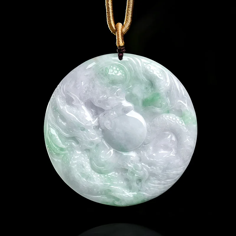 Authentic Natural Myanmar A-Quality Jadeite Pendant Jewelry Spring Dragon And Phoenix Design Rice Ice Texture For Men & Women