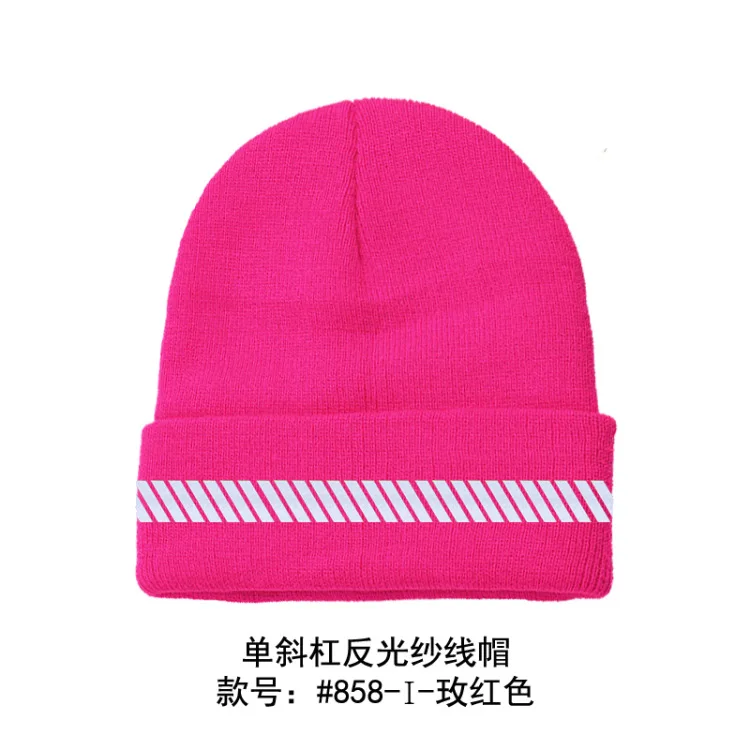 High Visibility Safety Beanie Reflective Knit Ribbed Hats Warm Winter Bonnets for Night Running Hiking Cycling