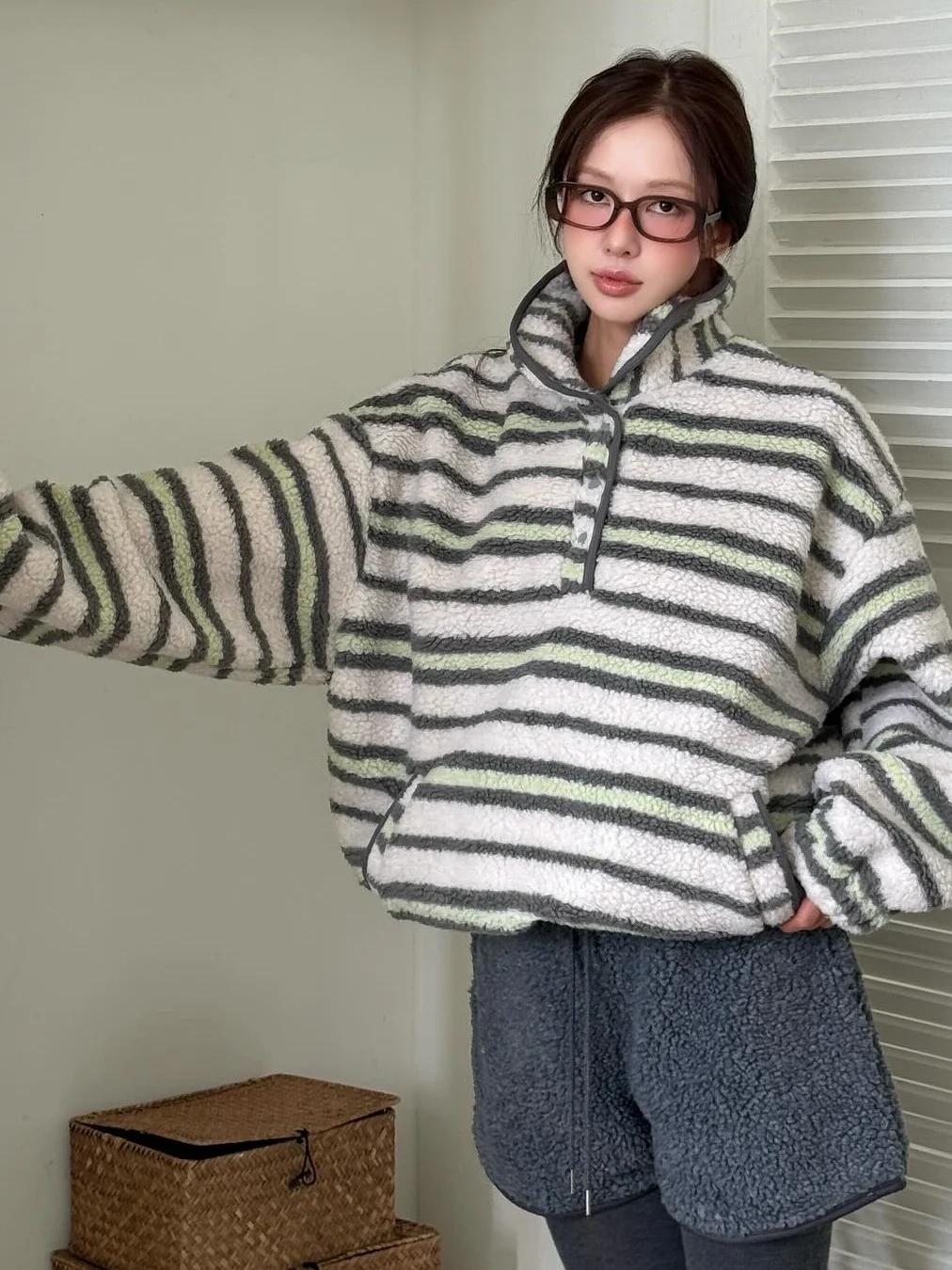 الرجعية كسول Sle فضفاض عارضة مخطط f سستة فرو الضأن البلوز ملابس خارجية تصميم تخفيف طويل Sve شريط نمط #3