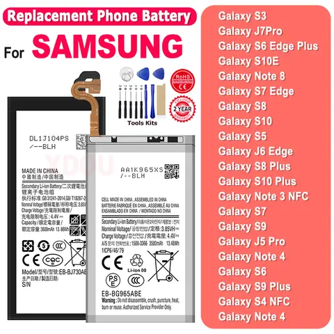 Battery For Samsung Galaxy Note J1 3 4 S4 S5 J5 S6 S7 J7 8 S8 S9 S10 X E Edge Pro Plus 2016 2017 EB-BG955ABE B800BE EB-BJ530ABE