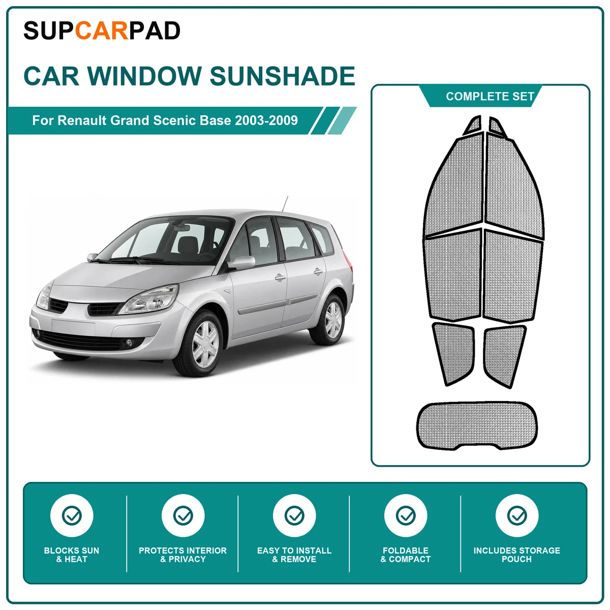 For Renault Grand Scenic Base 2003-2009 Full Set Car Window Sunshades UV Block Privacy Heat Insulated Foldable Car Curtain