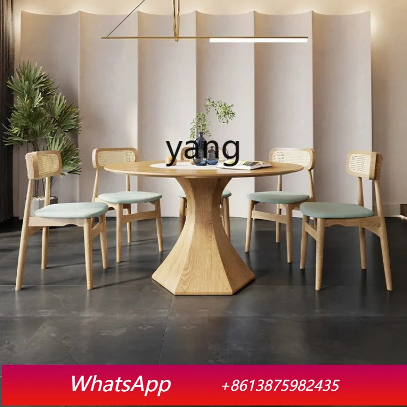 

LMM solid wood dining table with embedded turntable Nordic silent wind dining table and chair combination