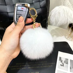 9cm Real Fox Fur Ball Poms Keychain For Women Luxury Pompom Keyring Accessories Bag Decoration Emo Trinket Jewelry Gifts