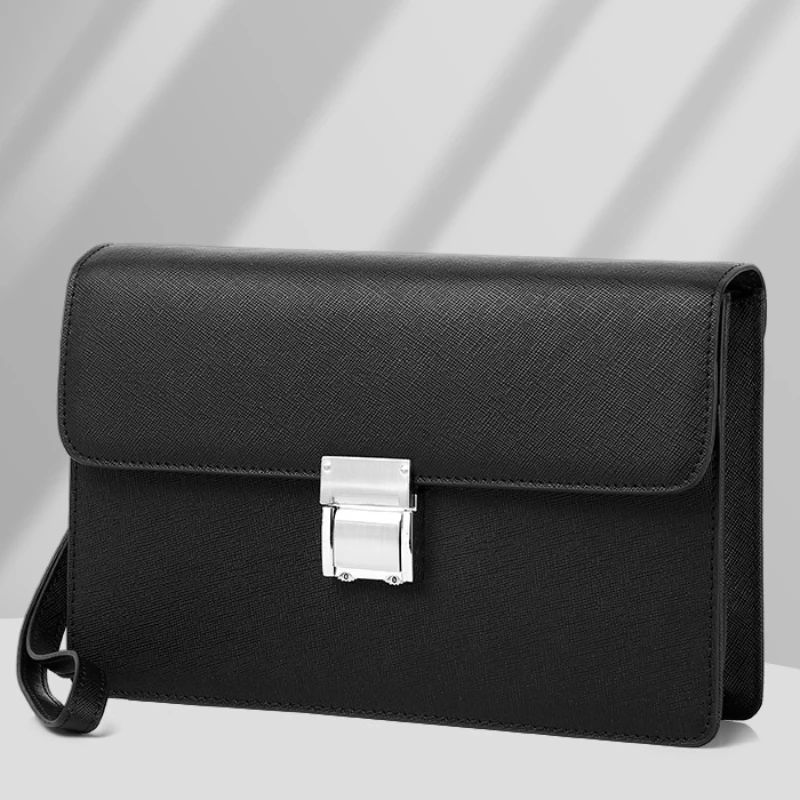 Men's high-end feel  anti-theft password lock wallet men's top layer cowhide cross pattern new Male genuine leather clutch bag