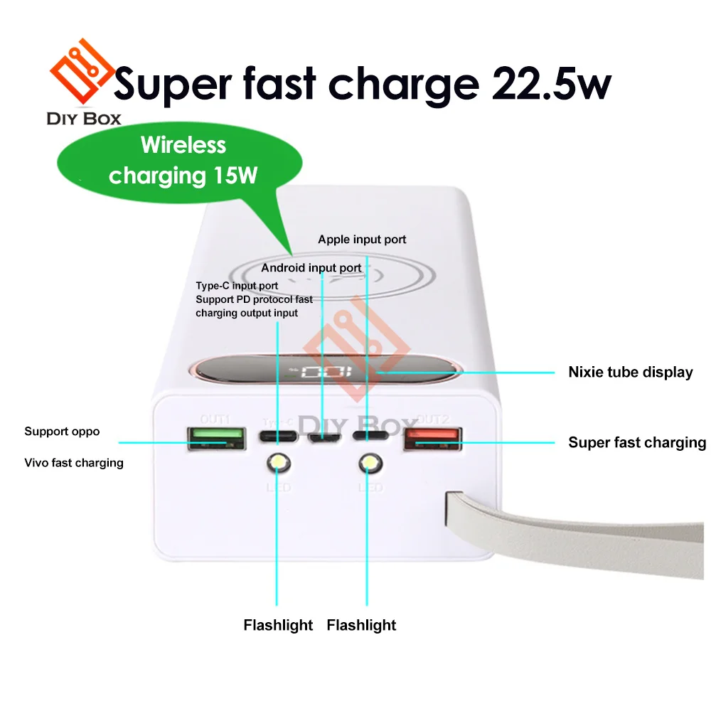 Wireless Charge 16*18650 Fast Charge PD3.0 QC3.0 Welding Free Battery Storage Box DIY Power Bank Case 18650 Battery Holder Box