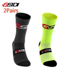 GSIDI-Calcetines deportivos de compresión para hombre y mujer, medias profesionales para ciclismo de montaña y carretera, 2 pares