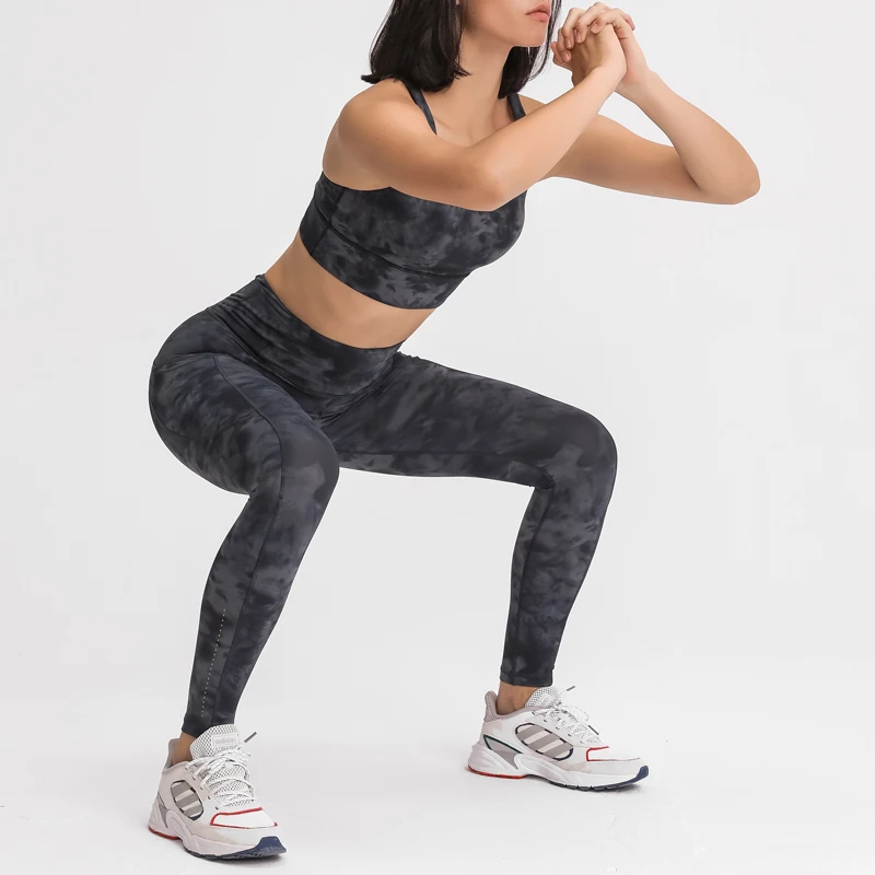 Vrouwen Yoga Pakken Verzamelen Cross Bh Met Hoge Taille Leggings Wolk Zachte Tie Dye Soild Kleur 2 Stuks Gym Oefening Sets