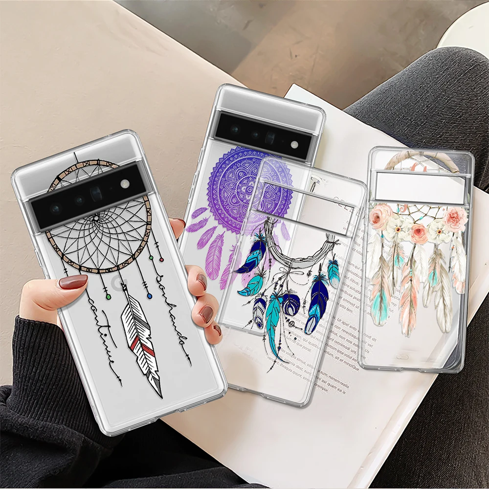 Dream Catcher Phone Case for Google Pixel 7a 7Pro 7 6a 6 6Pro 5 5a 5G 4XL 4 2 3XL 2XL 3 3a 3aXL 4a Transparent Soft TPU Cover