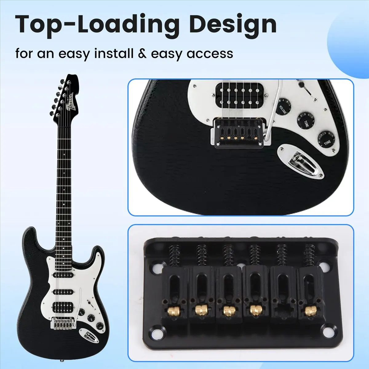 

Y332A HOT Hardtail Guitar Bridge Body Through for 6 String Electric Parts Black