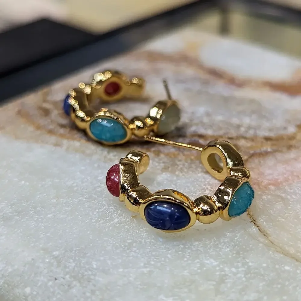 

AB Vintage Natural Stone Hoop Earrings for Women in Colorful Design