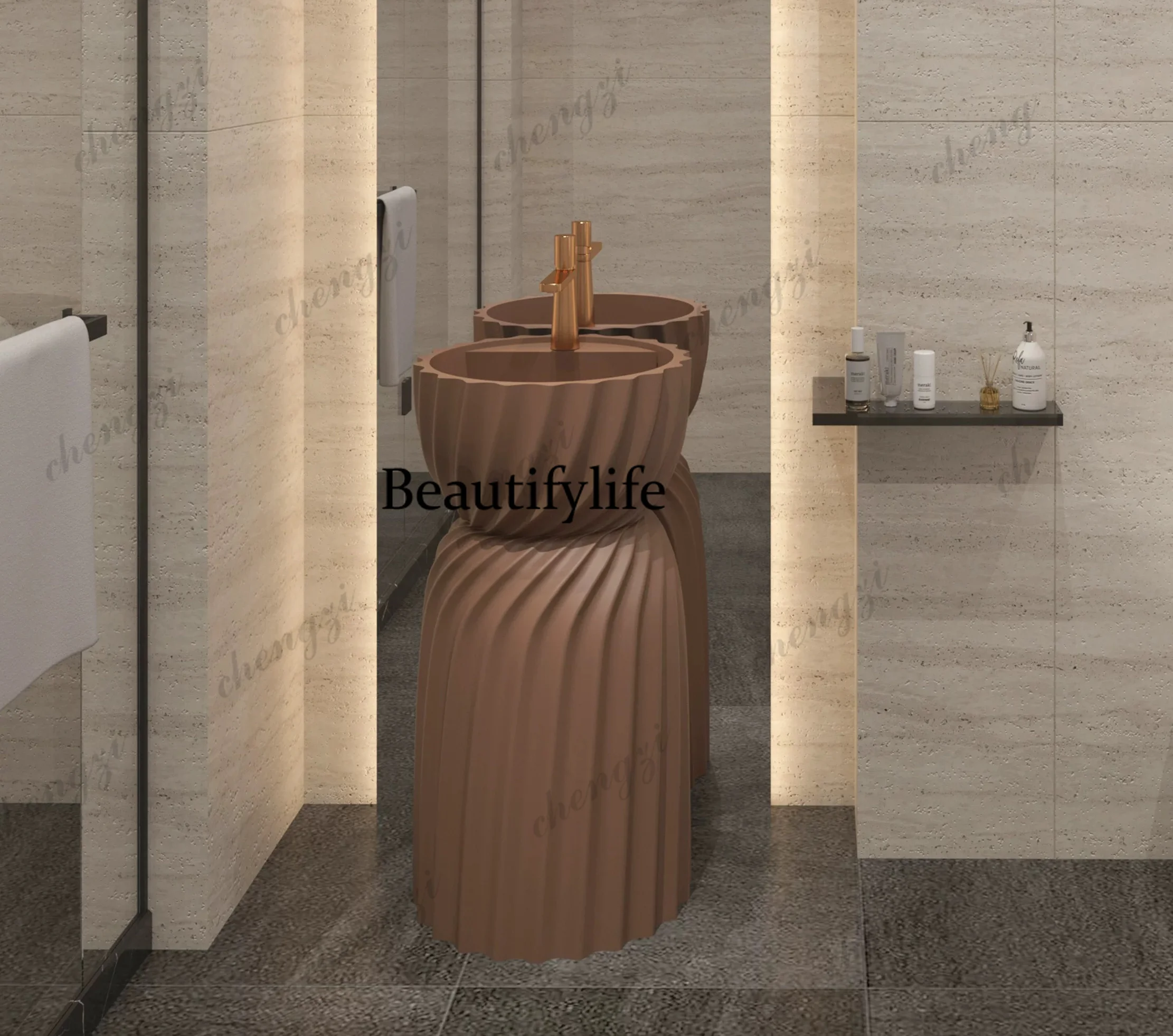 Column type wash basin retro wind floor type wash basin household villa bathroom outer courtyard integrated