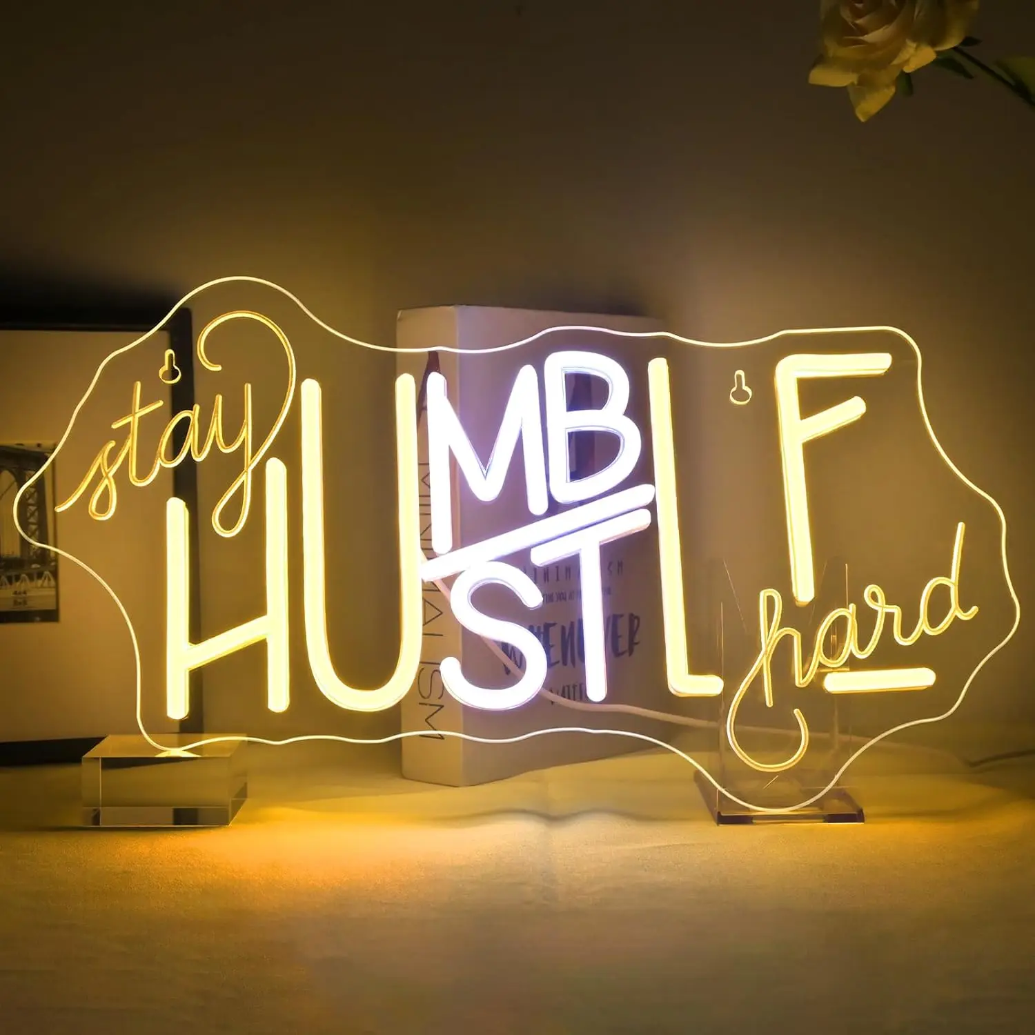 

Неоновая вывеска «Stay Humble Hustle Hard» с USB-подсветкой и регулировкой яркости, светодиодный неоновый светильник для офиса, спортзала, мужской комнаты, декор для стен, вдохновляющее неоновое искусство для ночи
