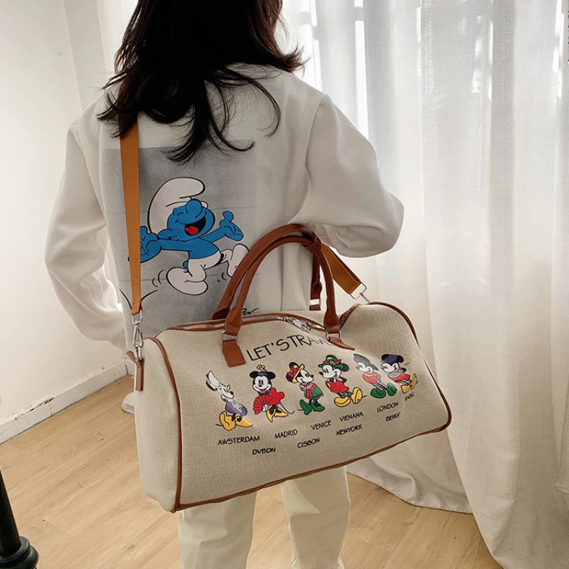 Disney Mickey Mouse Canvas Travel Tote Bags Large Capacity Portable Storage Bag Cute Cartoon Fashion Luxury Women\'s Shoulder Bag