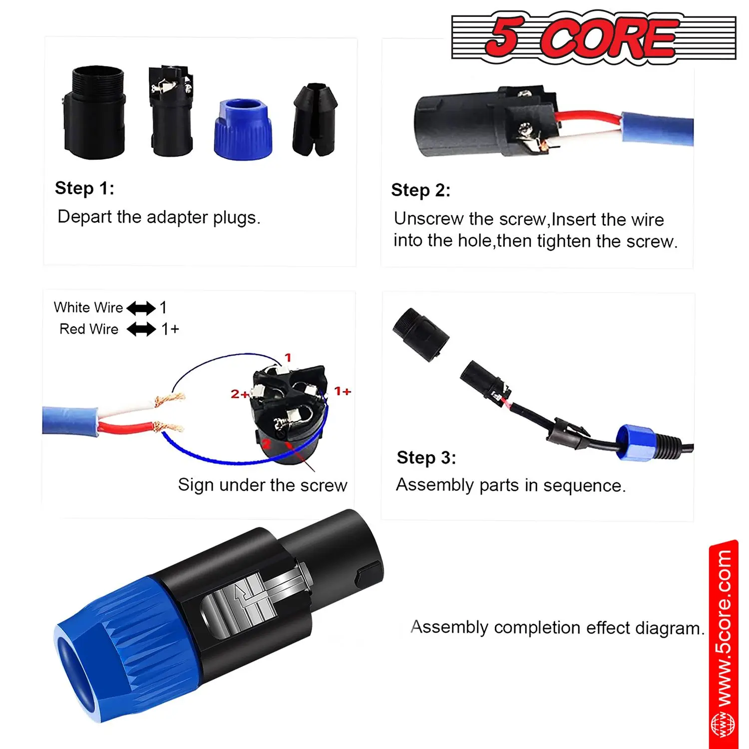 Adaptador Speakon 2 Pack Conector de adaptador de alto-falante de pino de áudio macho de alta qualidade BGO