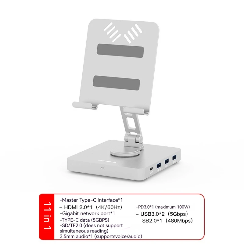 Imagem -02 - Docking Station com Usb c para Laptop Suporte de Montagem Suporte Hub Móvel pd Suporte Usb3.0 Slot sd tf Gigabit Ethernet