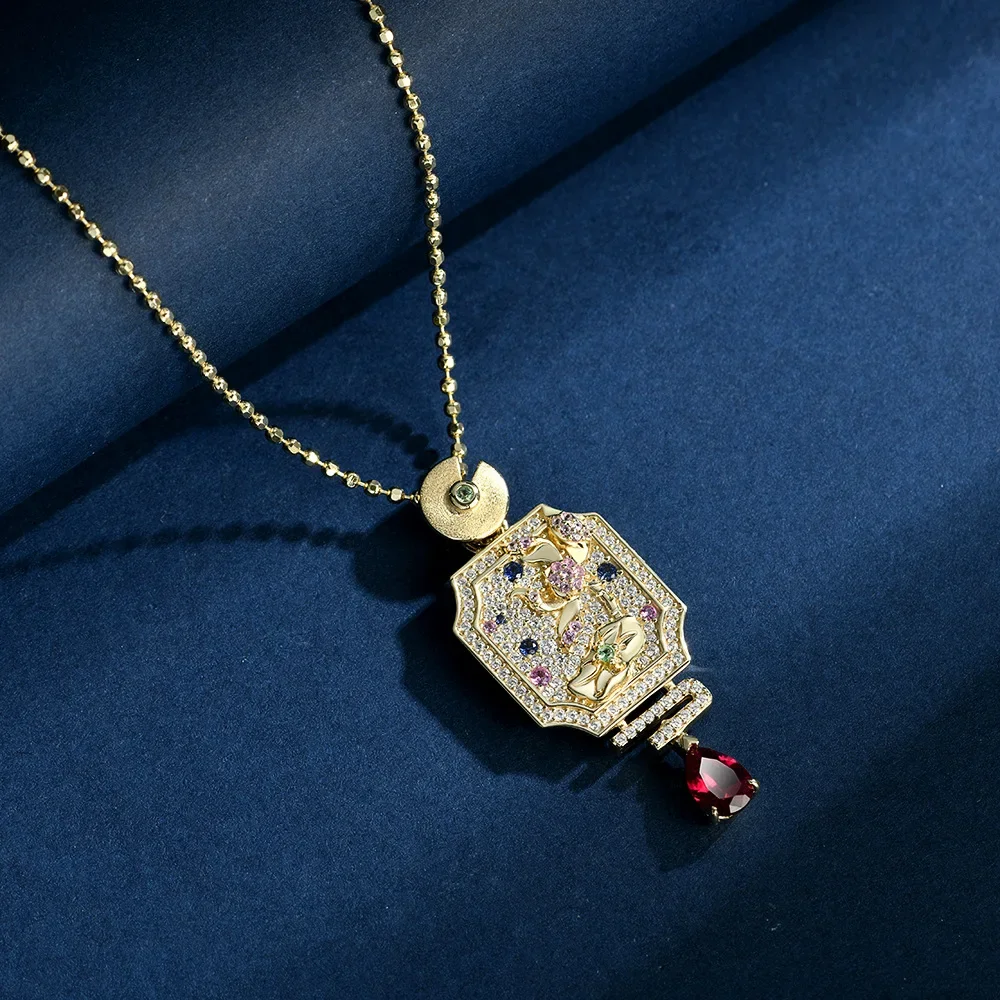 

2025 S925 Silver Water Drop 1 Carat 5 * 7 Ruby Necklace s925 Silver Clavicle Chain Necklace [Single Pendant] Wedding Jewelry
