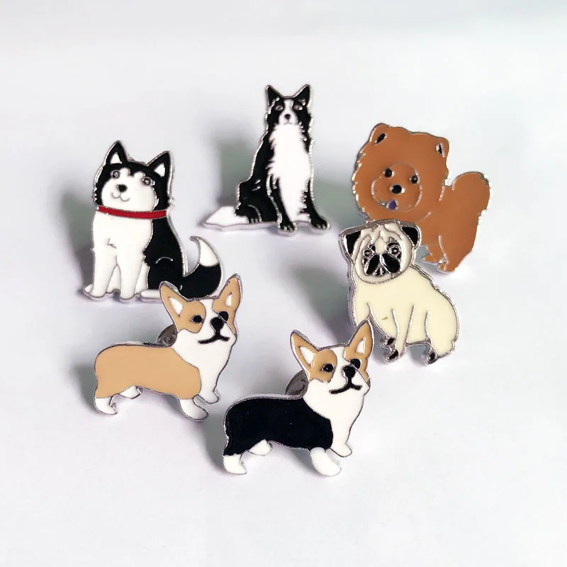 Cartoon Pet Dog Brooch Pin Cute Animal Badges Pins Bulldog Husky Enamel Brooches Men Women Fashion Jacket Coat Jewelry Accessory