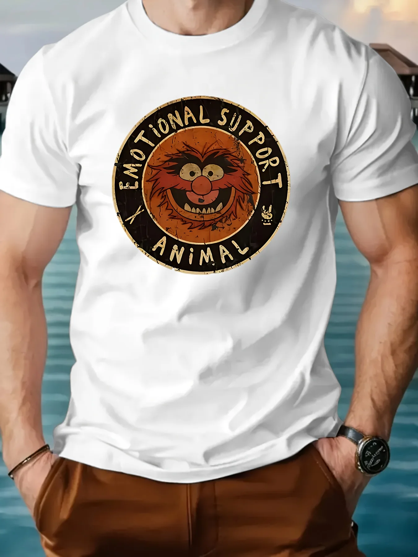 

Men's Retro Plush Animal Pattern T-Shirt - The Ideal Gift for Animal Pattern Enthusiasts. Interesting Design.