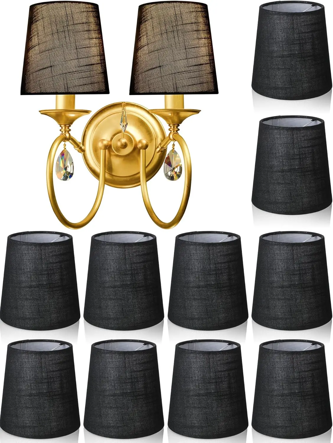 Set of 10 Small Lamp Shade Chandelier Lamp Shades, 4 x 5 x 5 Inch Linen Barrel Fabric Lampshade for Table Chandelier(Bla
