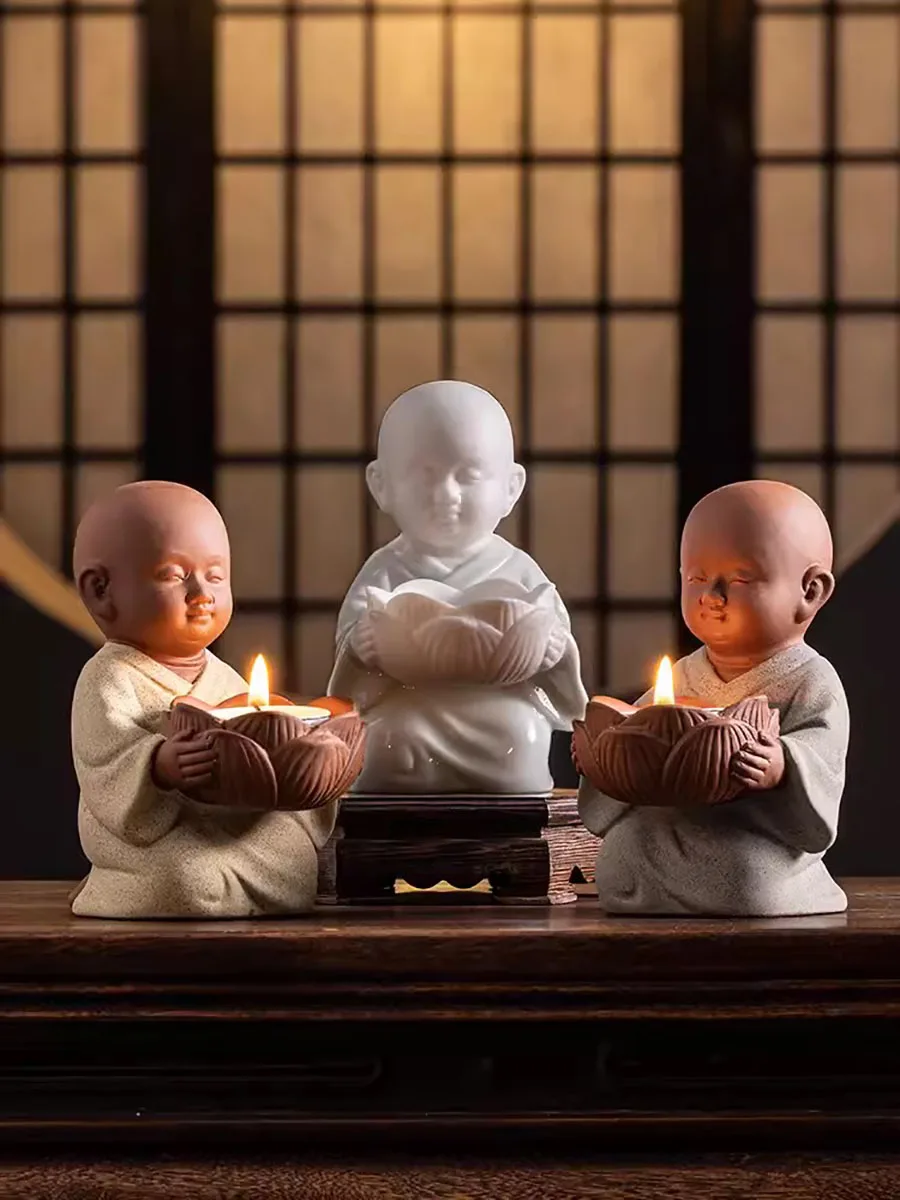

Керамический подсвечник Zen Little Monk, держатель для чайной свечи, свеча для ароматерапии, домашний настольный Будда, медитация, фэншуй