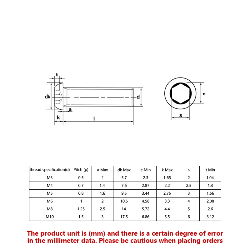 ISO7380 Hexagon Socket Button Head Screw 304 Stainless Steel A2-70 M3 M4 M5 M6 M8 M10 Allen Button Head Fastener Hardware image 5