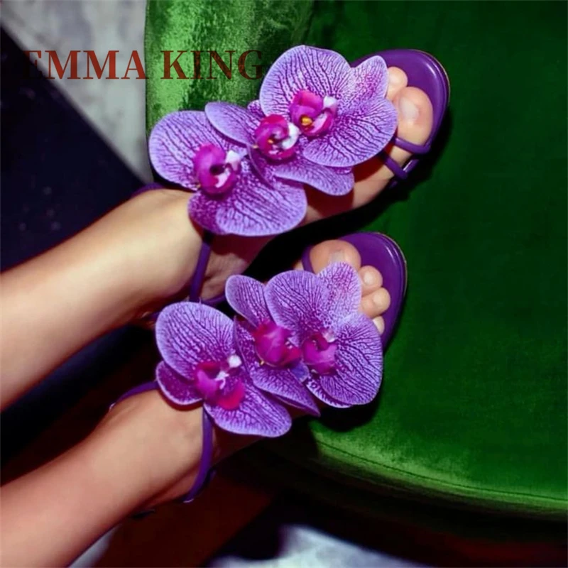 زهرة تصميم Strappy الصنادل مثير المفتوحة تو الكاحل مشبك حزام الصنادل السيدات خنجر مضخات موضة الصيف مأدبة أحذية الحفلات #2