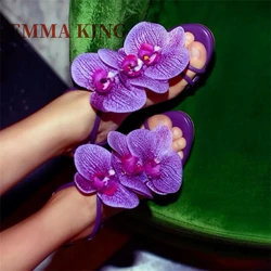 Flower Design Strappy Sandals Sexy Open Toe Ankle Buckle Strap Sandals Ladies Stiletto Pumps Fashion Summer Banquet Party Shoes