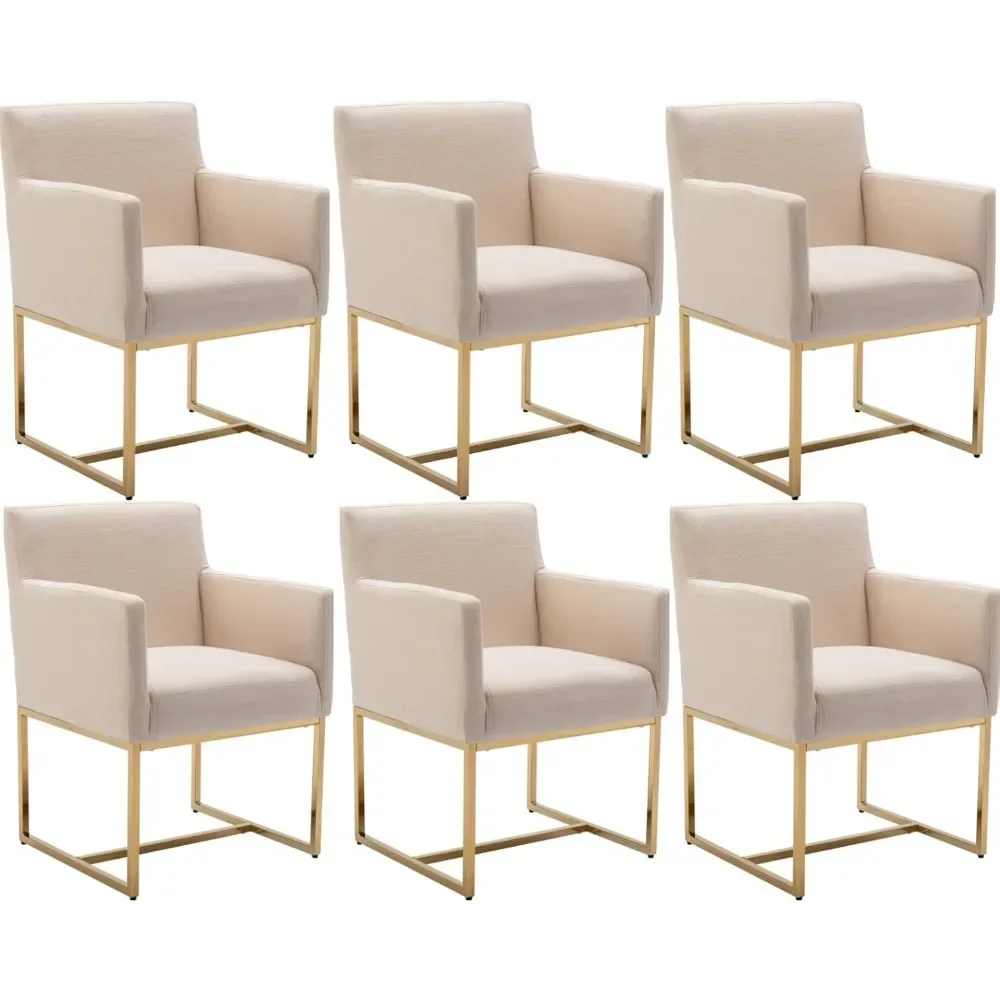 Upholstered Dining Chairs with Arms Set of 6, with Gold Finish Metal Frame, 19'' Wide Arm Chairs for Living Room Kitchen Bedroom