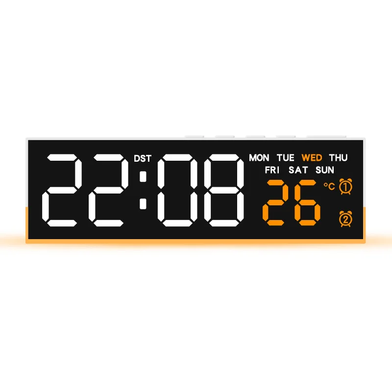 USB-betriebener digitaler Wecker mit Stimmungslicht, TEMP, Datum, Woche, 2 Alarme, automatisch dimmbar, Schlummer-Tischuhr, 12/24 Stunden, DST-LED-Uhr